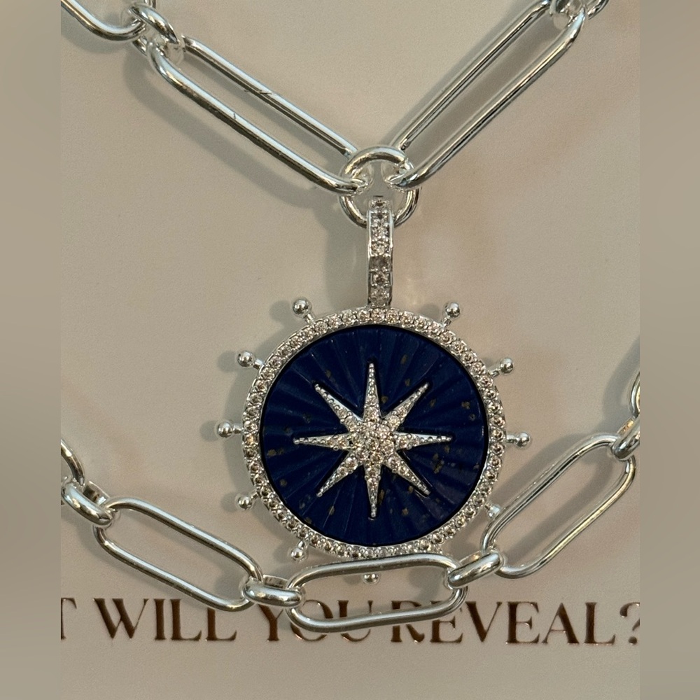 Silver Chain Necklace with Blue Starburst Pendant - Picture 5 of 6